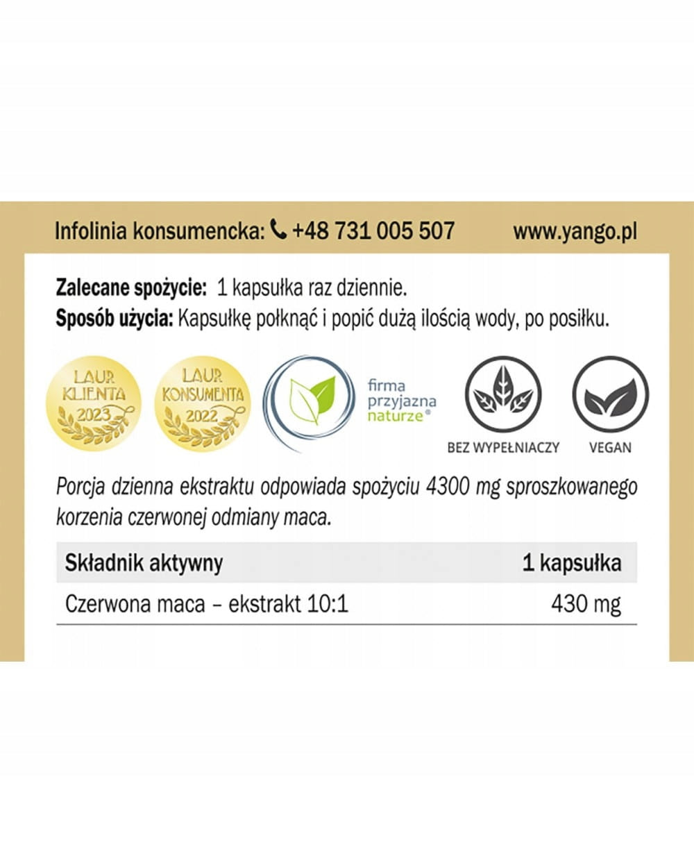 Red maca - 90 capsules - Yango - F capacity Brand Yango