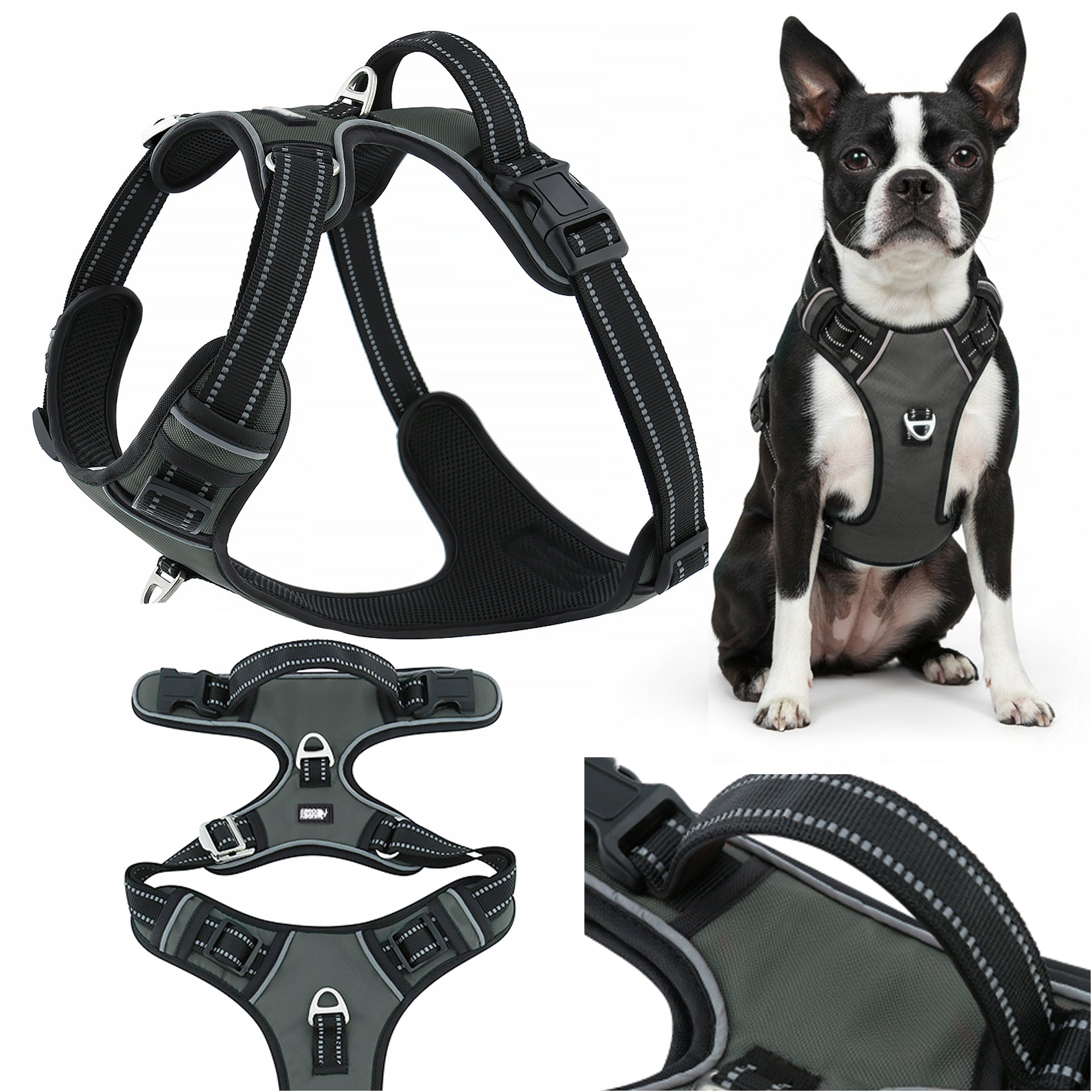 Reflective harness for dog guard pressure-free HUGGY DOGGY strong easy walk S