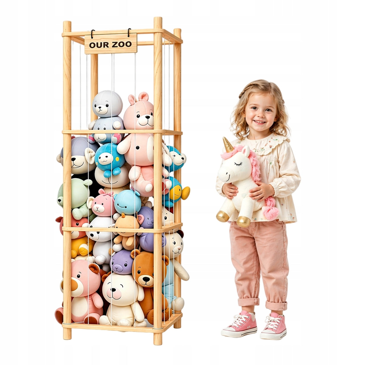 Regal Toy Basket Plush Organizer Container Stand Wooden Wax
