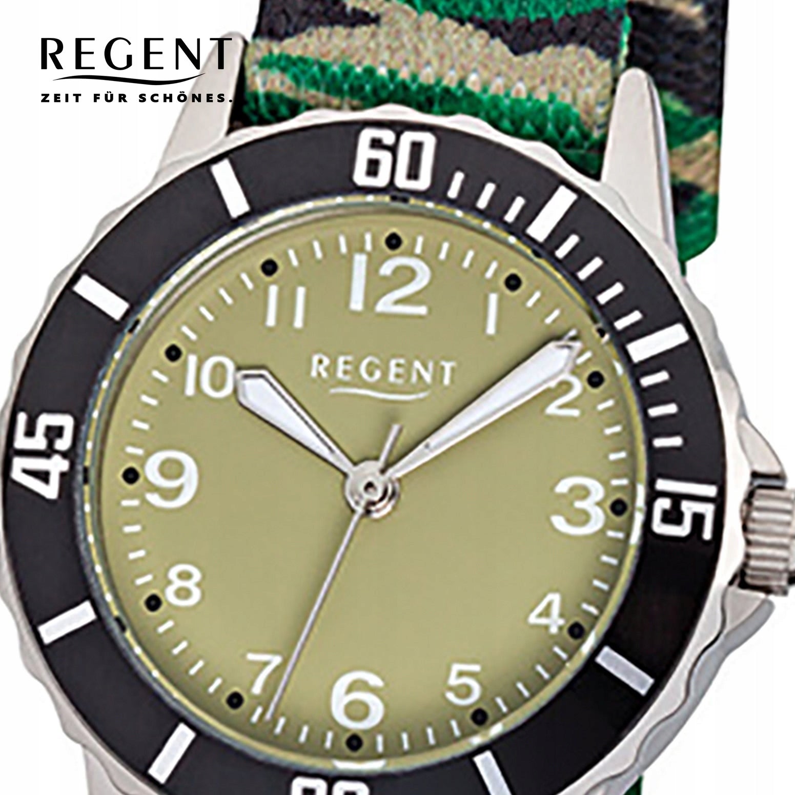 Regent textile childrens watch quartz watch strap green black beige URF938 Brand Regent