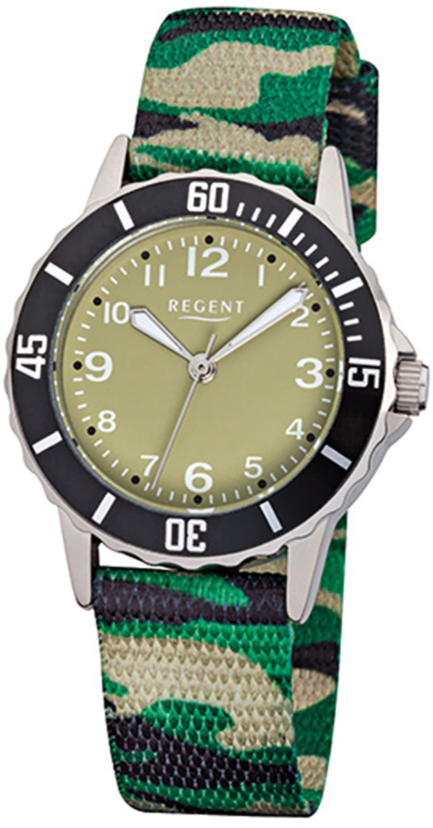 Regent textile childrens watch quartz watch strap green black beige URF938