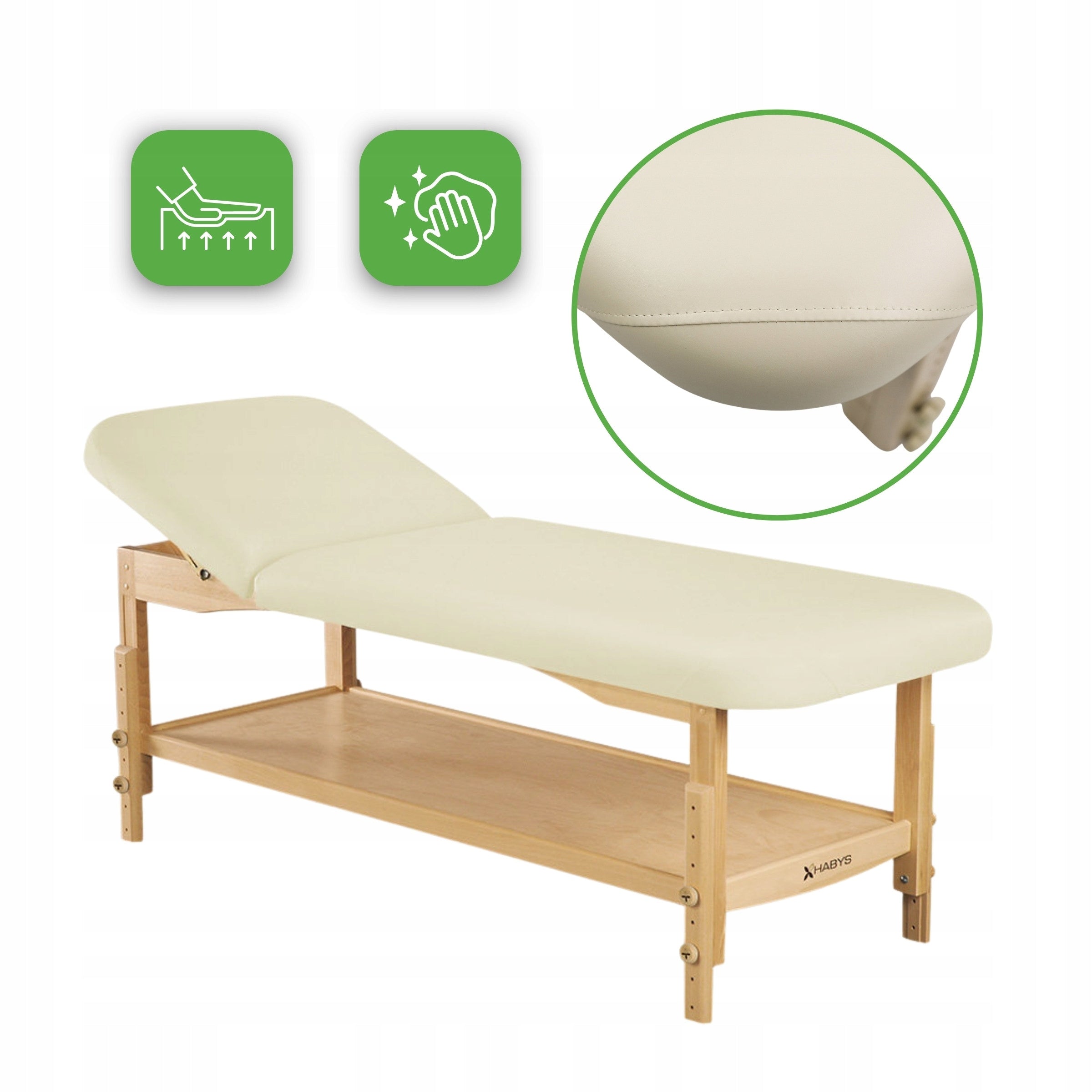 Rehabilitation Massage Couch Wooden Nova 70 Cm With Shelf Adjustable Ecru Kind couch