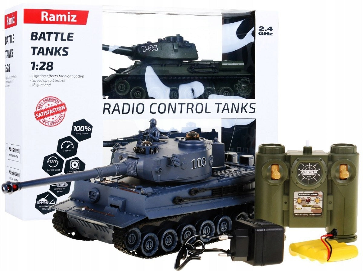 Remote Controlled 2 Tanks T-34 vs Tiger Shooting Models Brand Ramiz
