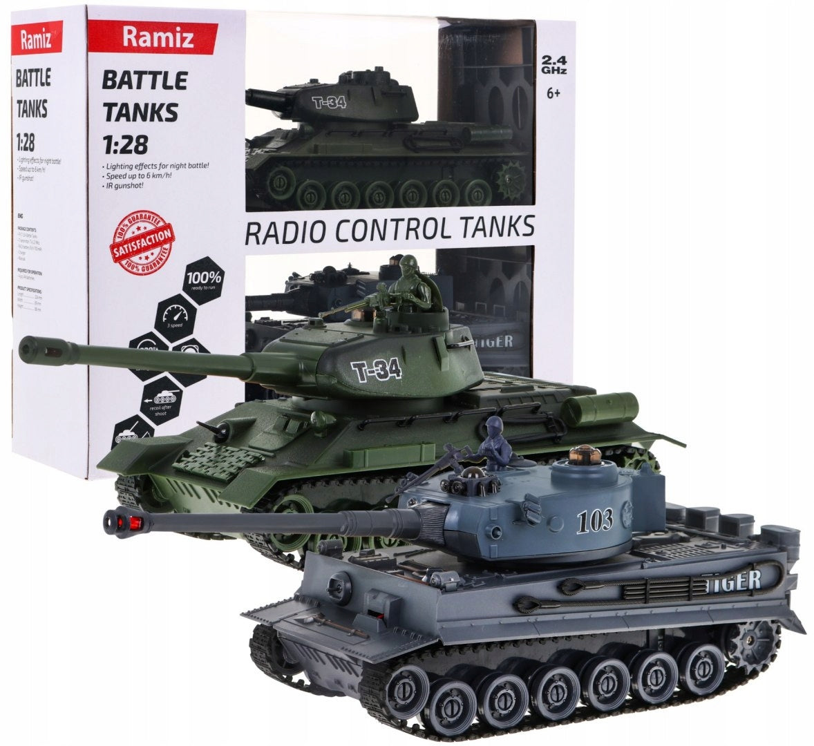 Remote Controlled 2 Tanks T-34 vs Tiger Shooting Models