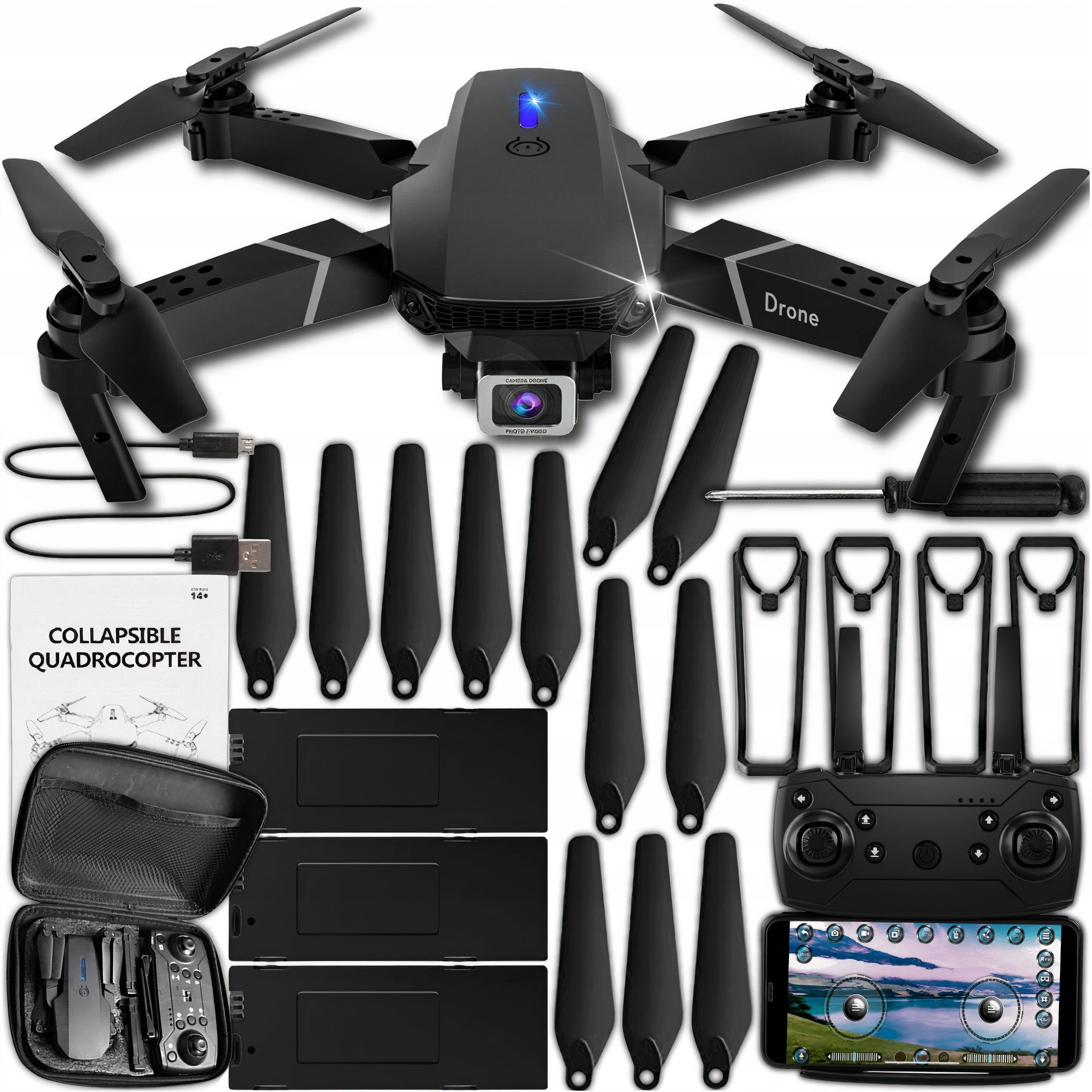Remote Controlled DRONE E95 PRO 2 CAMERAS WIFI HD HOVER + REMOTE CONTROL + 3 x AKU