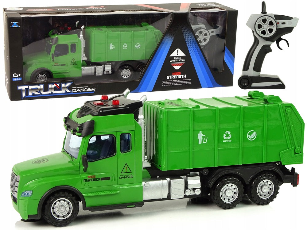 Remote Controlled Garbage Truck Remote Control 2,4G Light Sounds Green