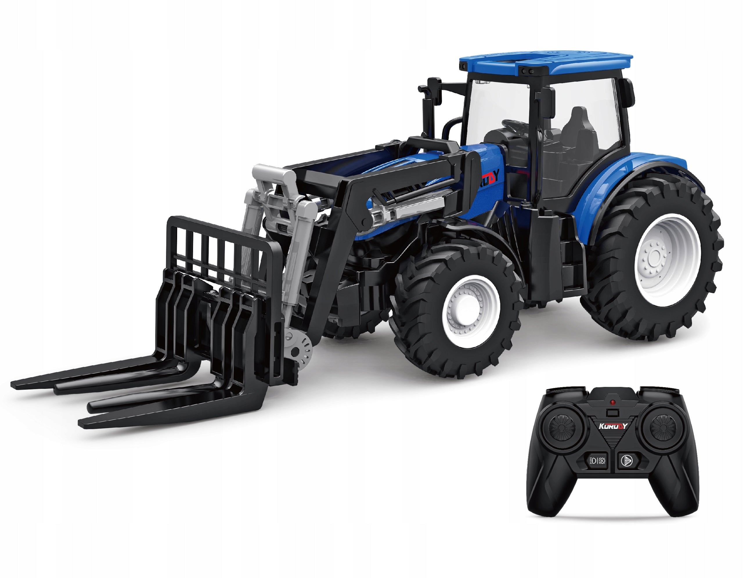 Remote Controlled Large Blue Tractor with Forks Toy Small Farmer