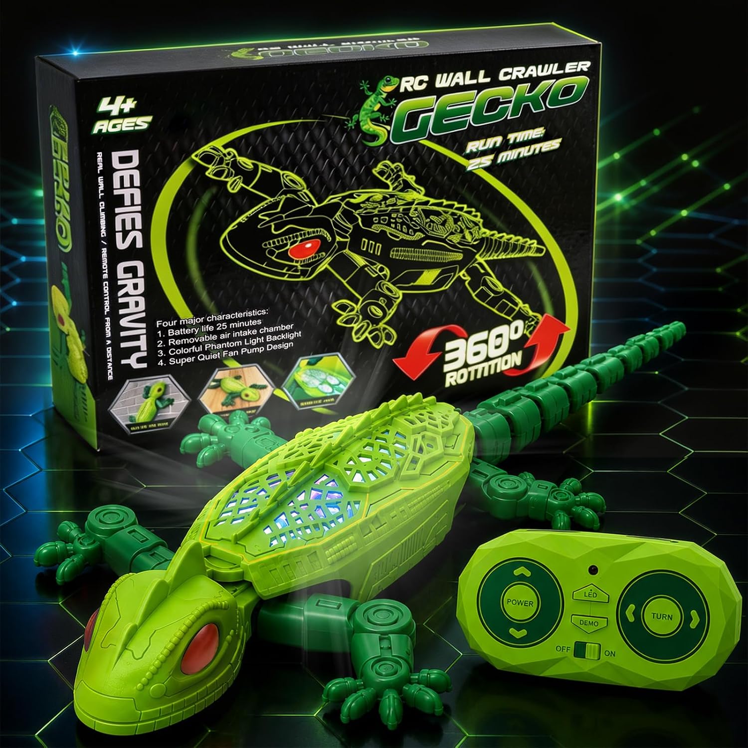 Remote Controlled Lizard Green Crawling Gecko LED Walking Glowing