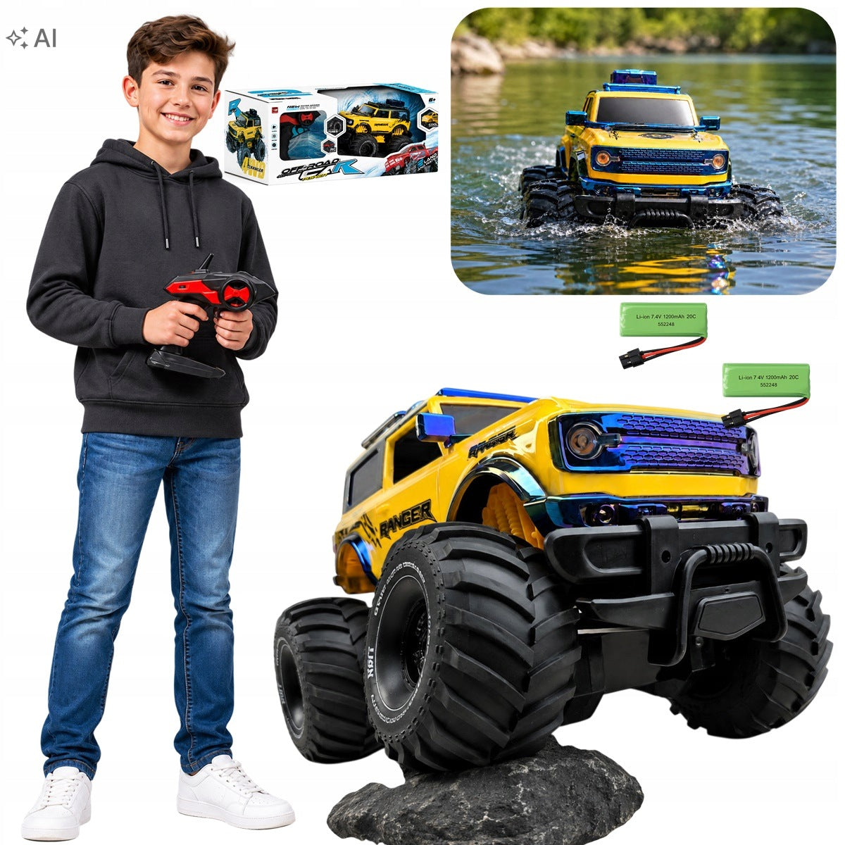 Remote Controlled Off-Road Car Amphibia Swims On Water + 2 x Accum. VIDEO