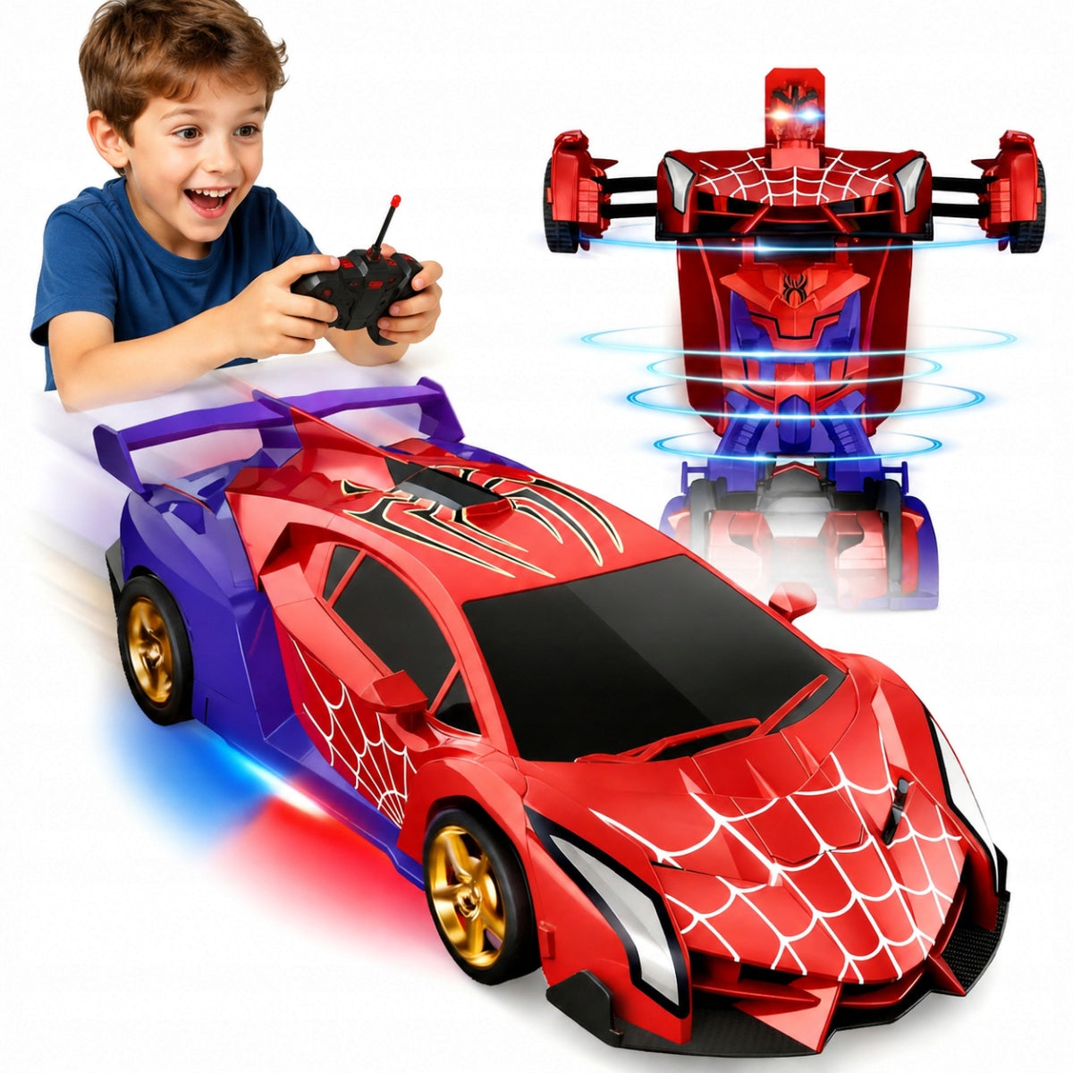 Remote controlled car AUTO SPIDER 2in1 robot360° rotation LED effects