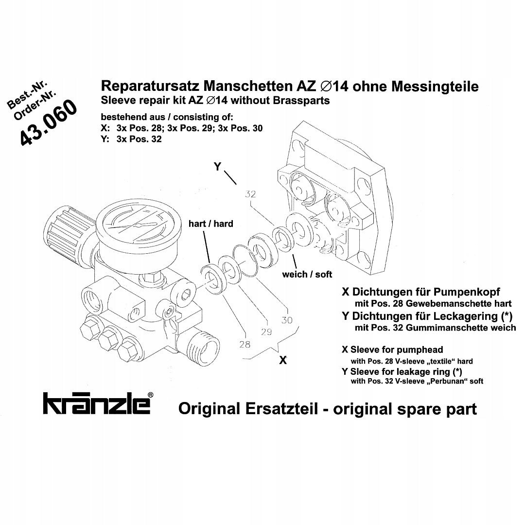Repair kit 43.060 Sealants KRANZLE 14mm K 105 1120 1150 HD10/120 Brand Kränzle