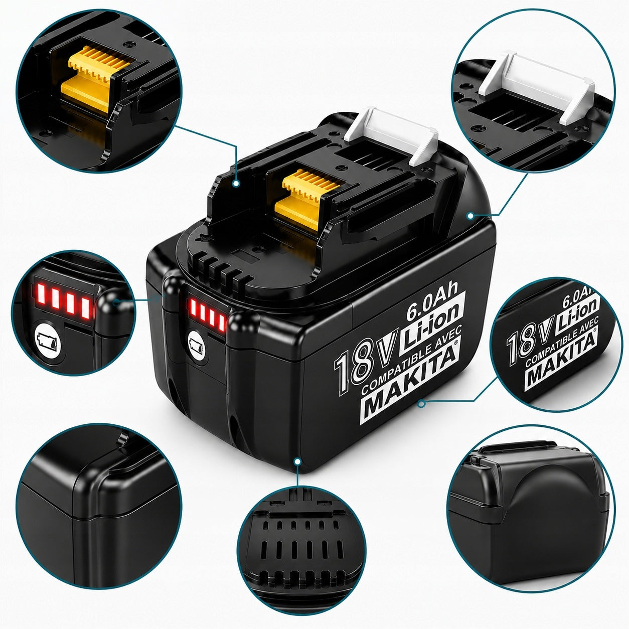 Replacement battery 18V 6,0Ah Li-ion compatible Makita BL1860B BL1850B