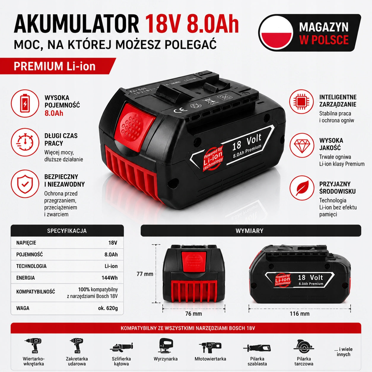 Replacement battery 18V 8Ah BAT609 BAT610 BAT618 for Bosch Li-ion tools Brand no brand