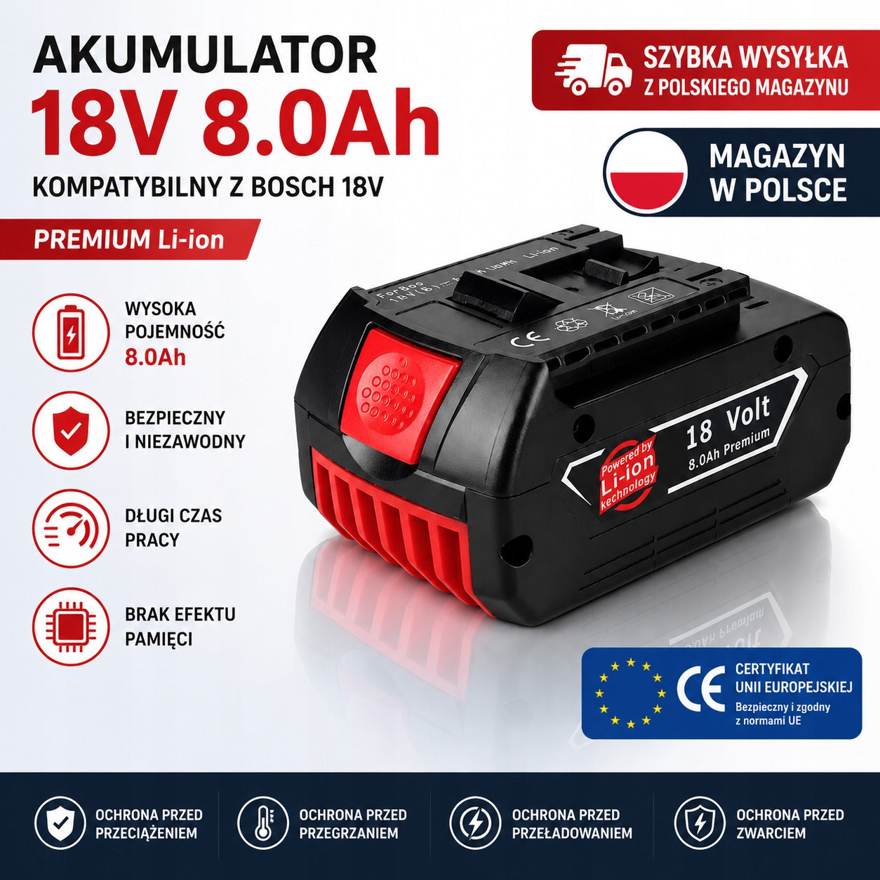 Replacement battery 18V 8Ah BAT609 BAT610 BAT618 for Bosch Li-ion tools