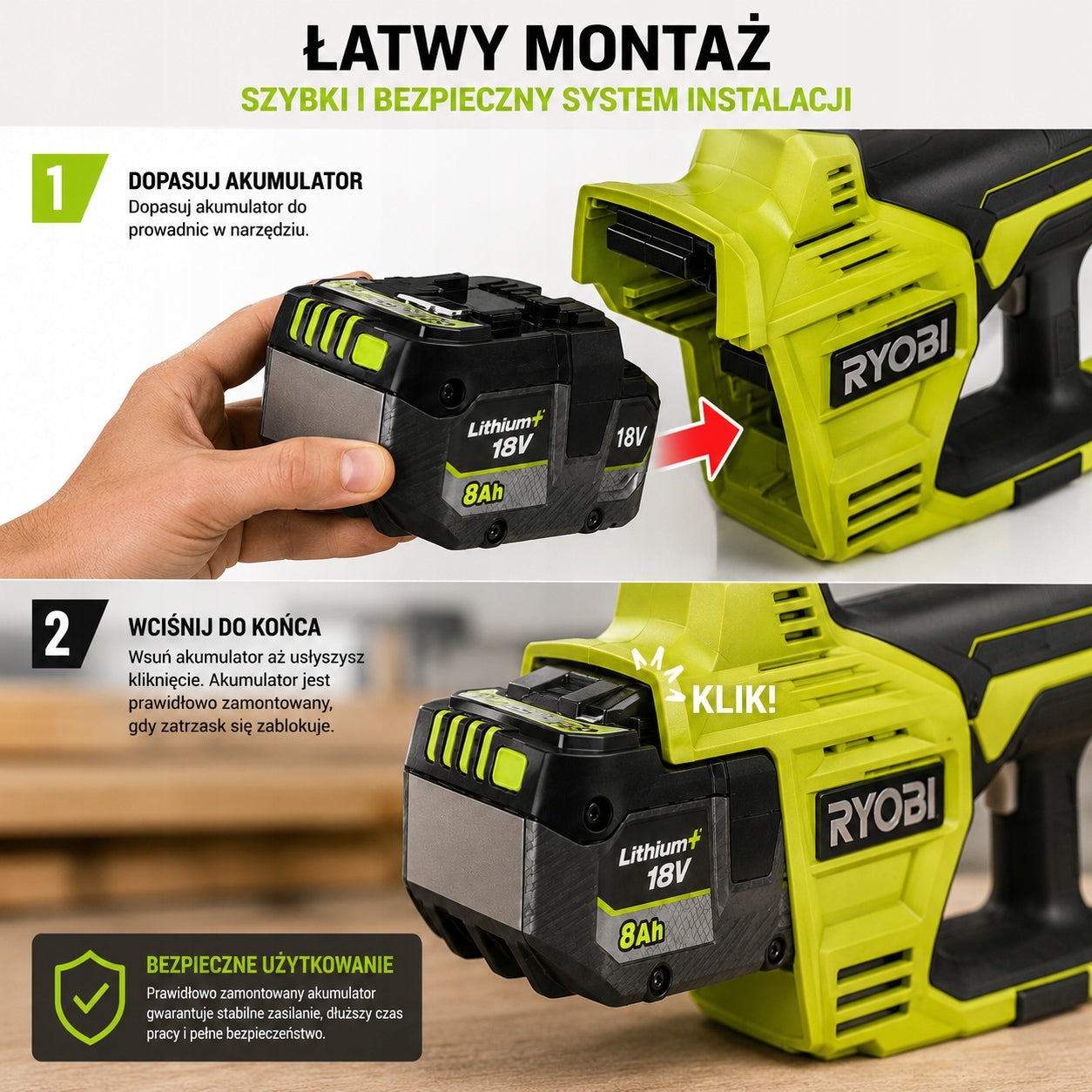 Replacement battery 18V 8Ah Ryobi ONE+ P102 P108 P118 P190, large capacity Voltage (V) 18 V