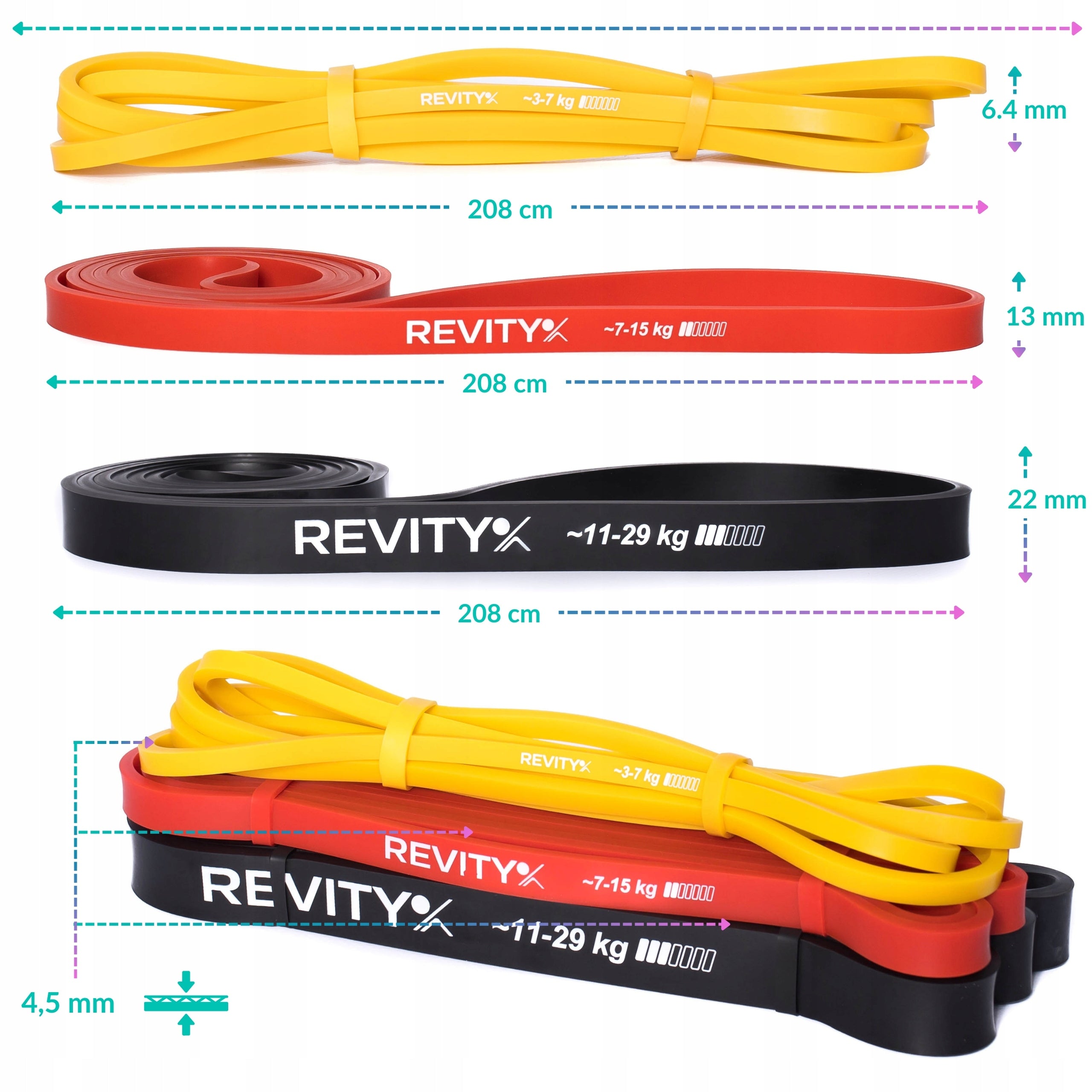 Resistance Exercise Rubbers for Pull-Up Power Band Set of 3pcs Durable Packaging status original