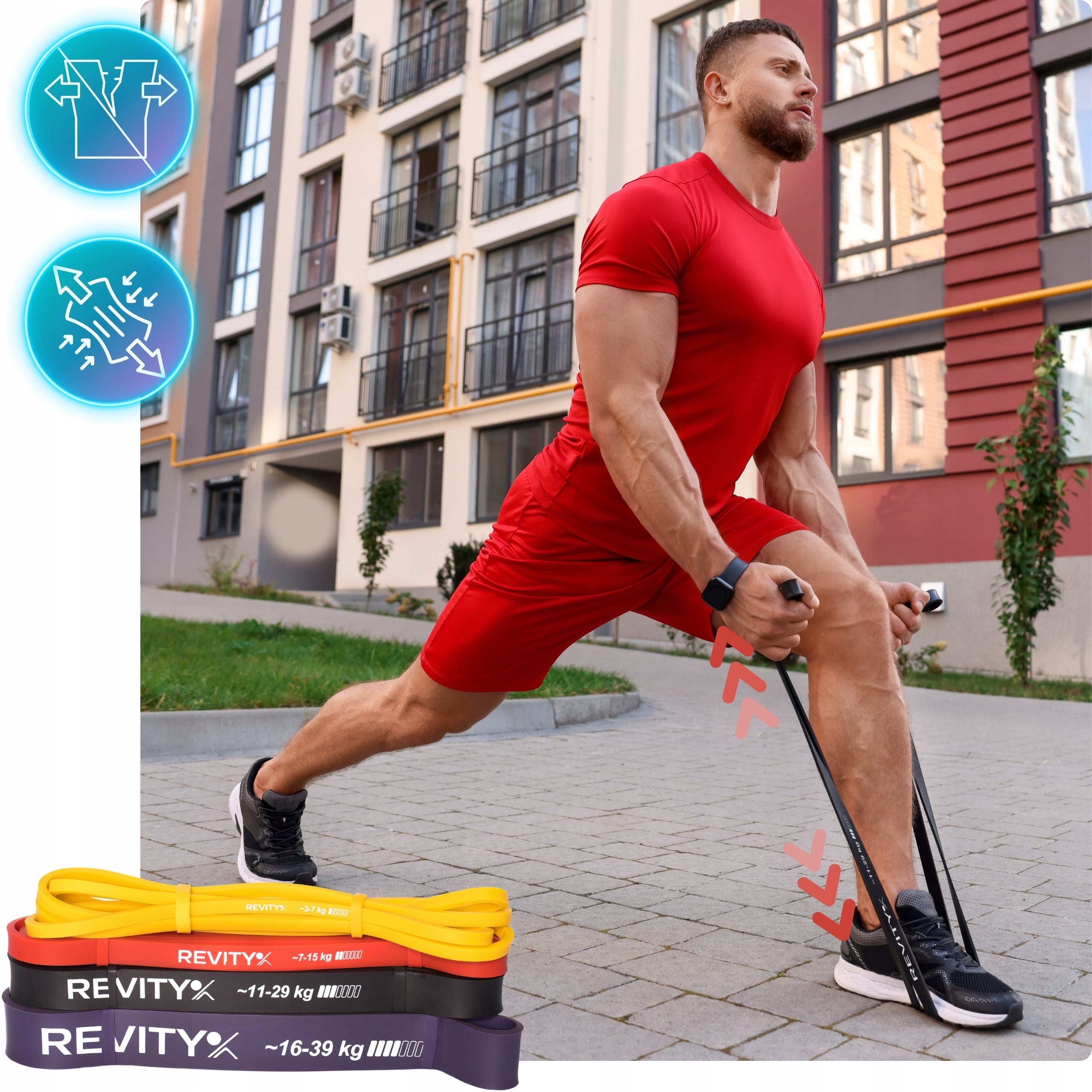 Resistance Exercise Rubbers for Pull-Up Power Band Set of 4pcs+Handle FREEBIE Model Guma do podciągania Power Bands Fitness RB-PB