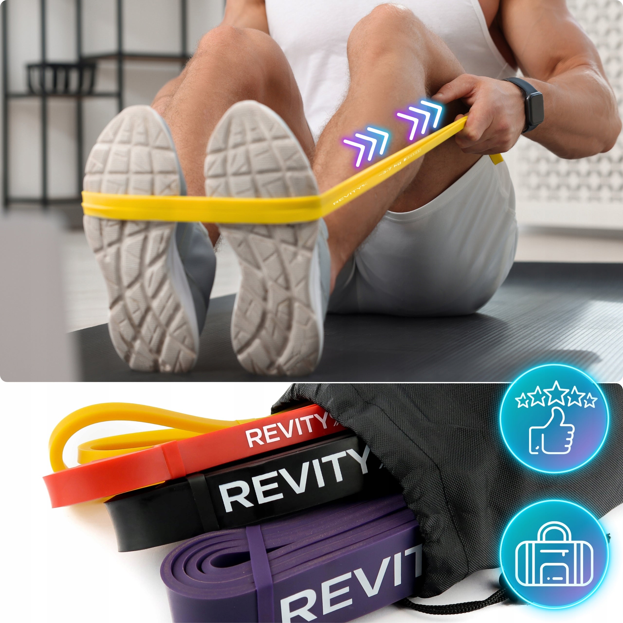 Resistance Exercise Rubbers for Pull-Up Power Band Set of 4pcs+Handle FREEBIE Thickness 4.5 mm