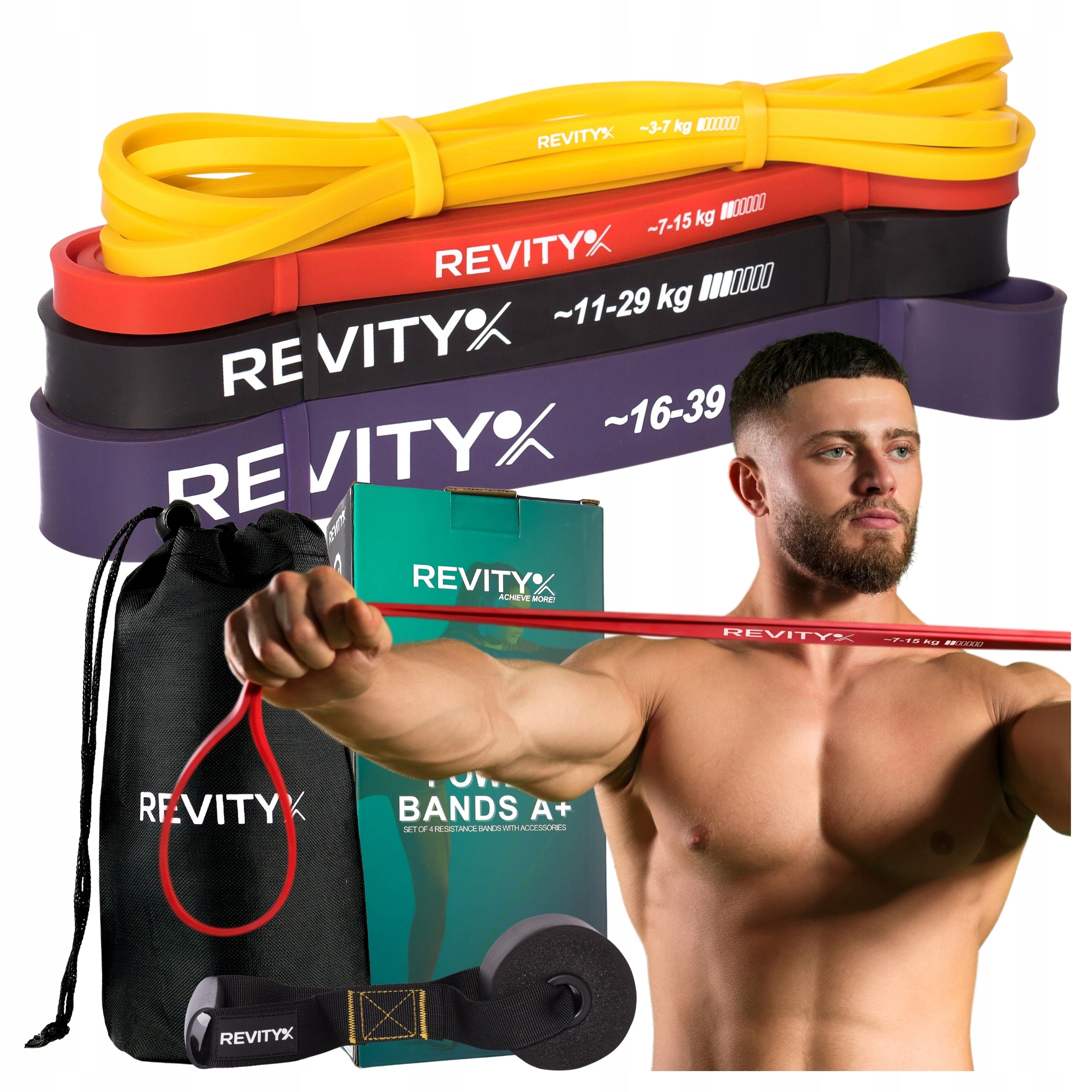 Resistance Exercise Rubbers for Pull-Up Power Band Set of 4pcs+Handle FREEBIE
