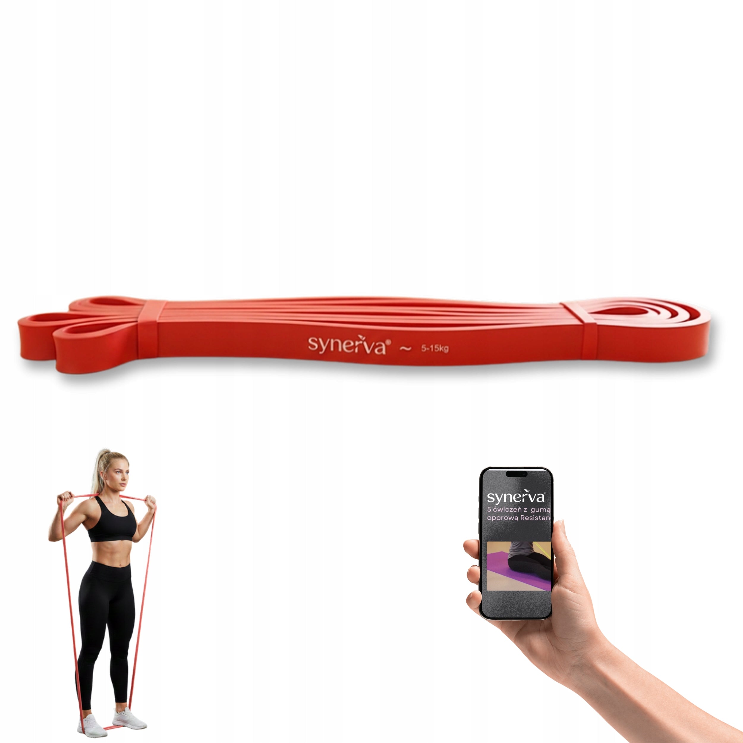 Resistance Rubber Power Band Latex 13mm for Pull-Up Red Synerva + eBook
