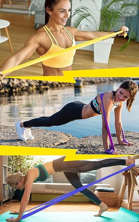 Resistance Rubber Set 5 Pcs + 3 Tapes 180cm for Fitness Yoga Exercise Brand no brand