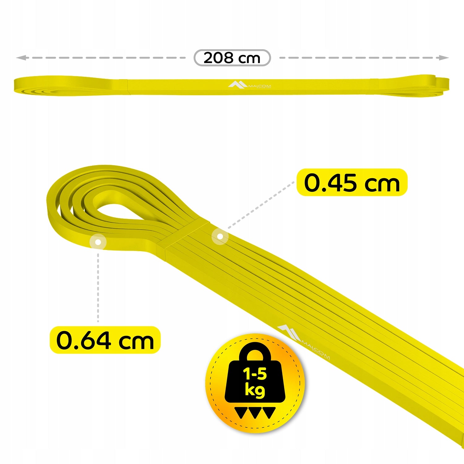 Resistance Rubber for Exercise Rubber Powerband Yellow 1-5kg
