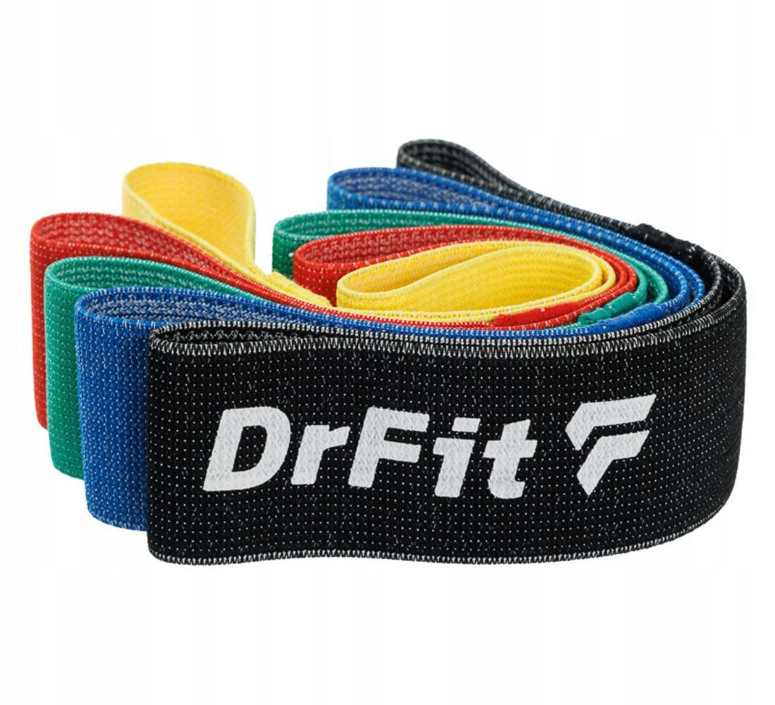 Resistance Rubbers Set of 5 Exercise Tapes Solid Brand DrFit