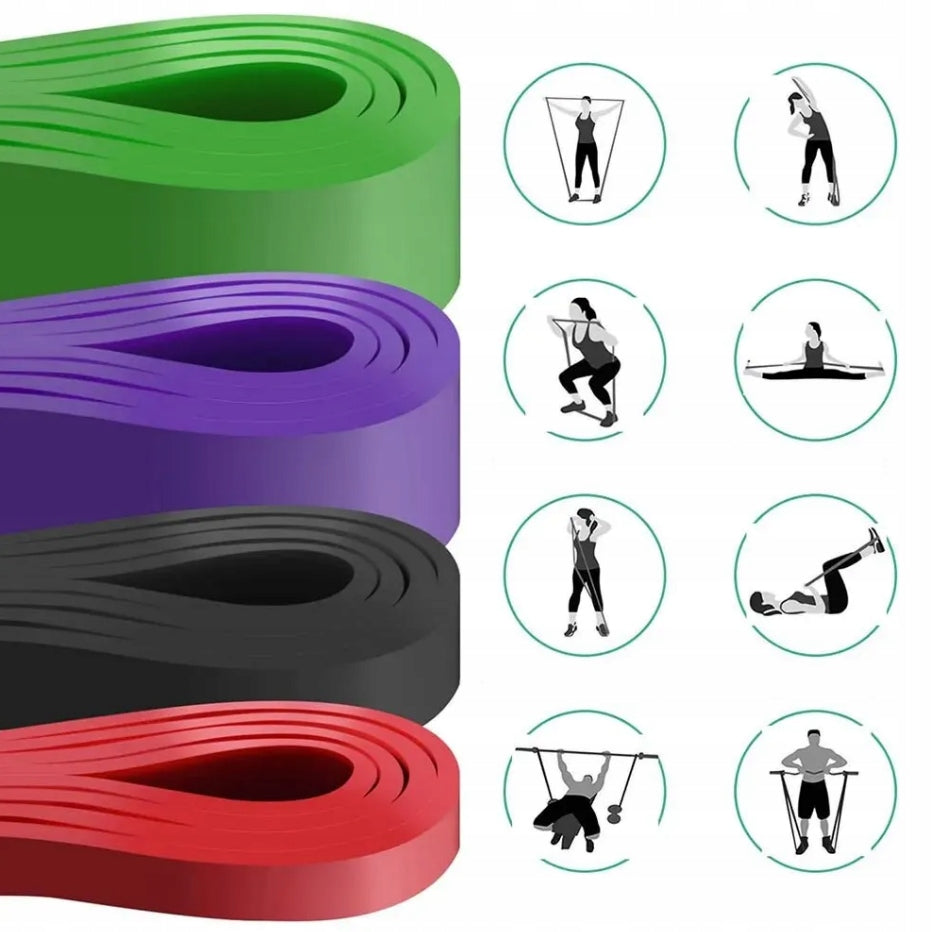 Resistance Rubbers Strong For Fitness Exercise Set of 4 Rubber Tapes Bag Handles Brand CoolStaff