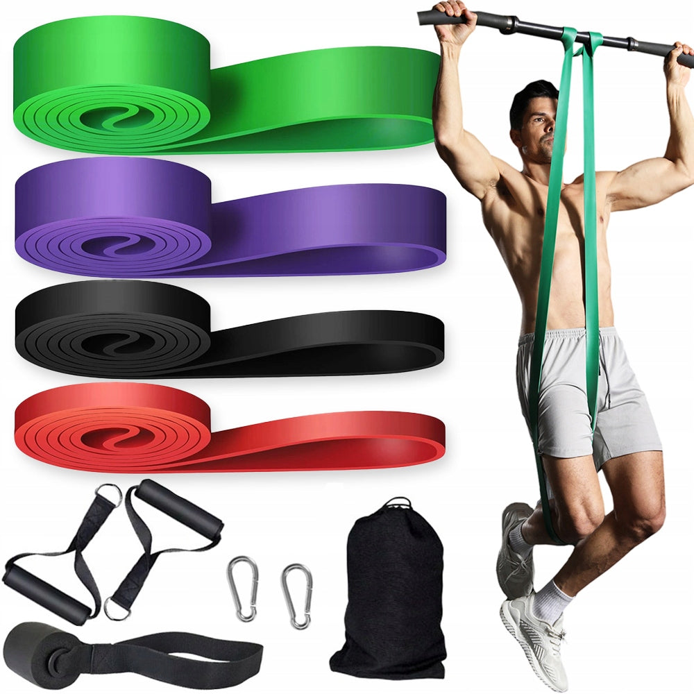 Resistance Rubbers Strong For Fitness Exercise Set of 4 Rubber Tapes Bag Handles