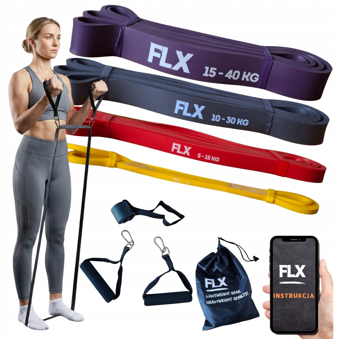 Resistance Rubbers for Strength Training Set of 4 POWER BAND + Handles and Anchor