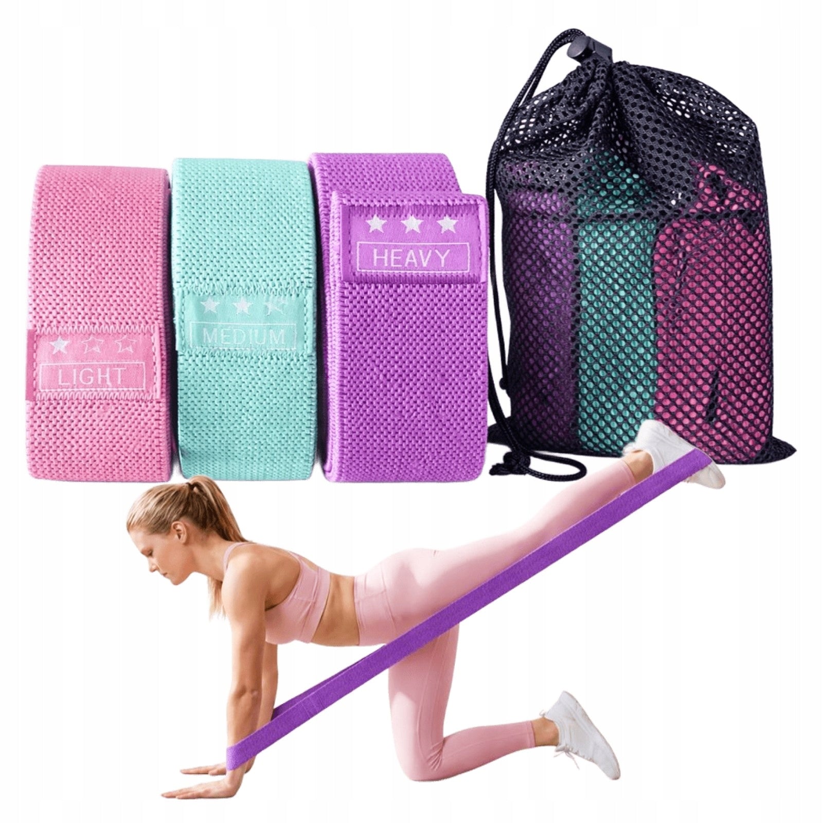 Resistance Training Rubbers Fitness Set of 3pcs Colorful Textile Pilates