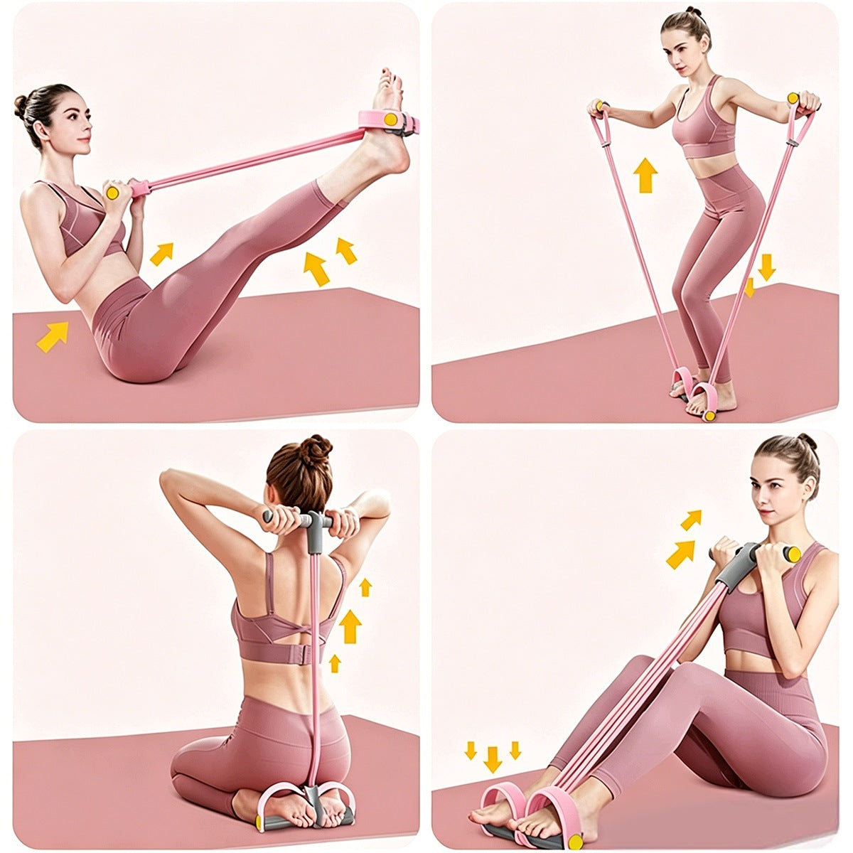 Resistance bands for exercise - 4-link, with pedals and ankle grips Width 26 mm