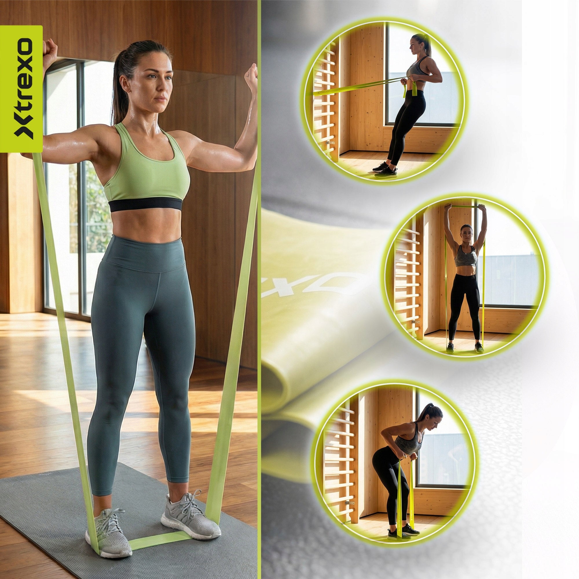 Resistance rubber XTREXO 1/5 1-2 kg green 2080x45x19mm FITNESS FOR EXERCISE Length 208 cm
