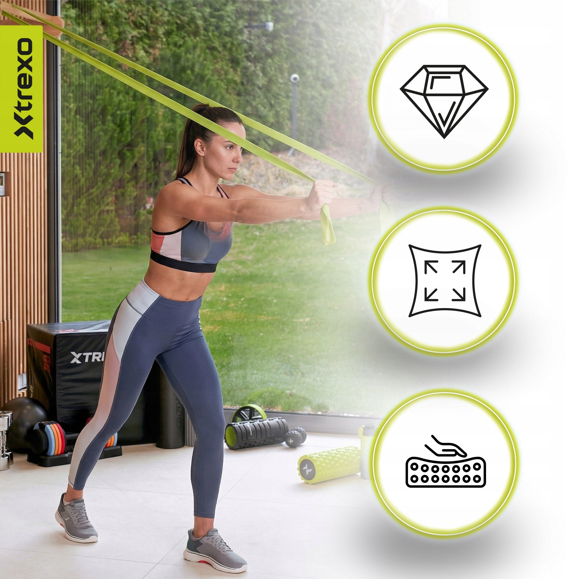 Resistance rubber XTREXO 1/5 1-2 kg green 2080x45x19mm FITNESS FOR EXERCISE Number of pieces in the set 1
