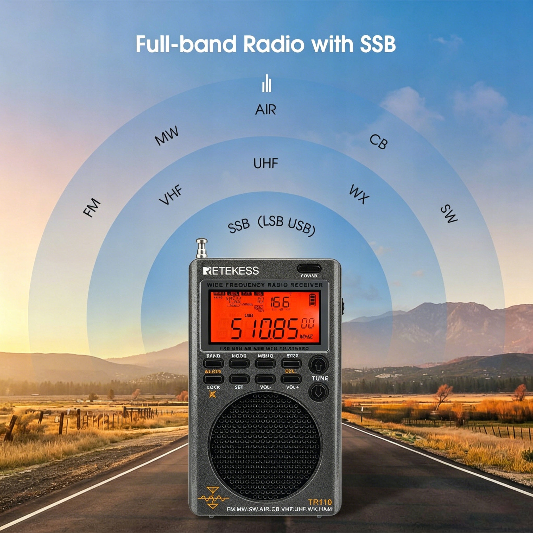 Retekess TR110 FM Portable Radio MW SW SSB Air Band World Receives Radio Manufacturer code F9266A