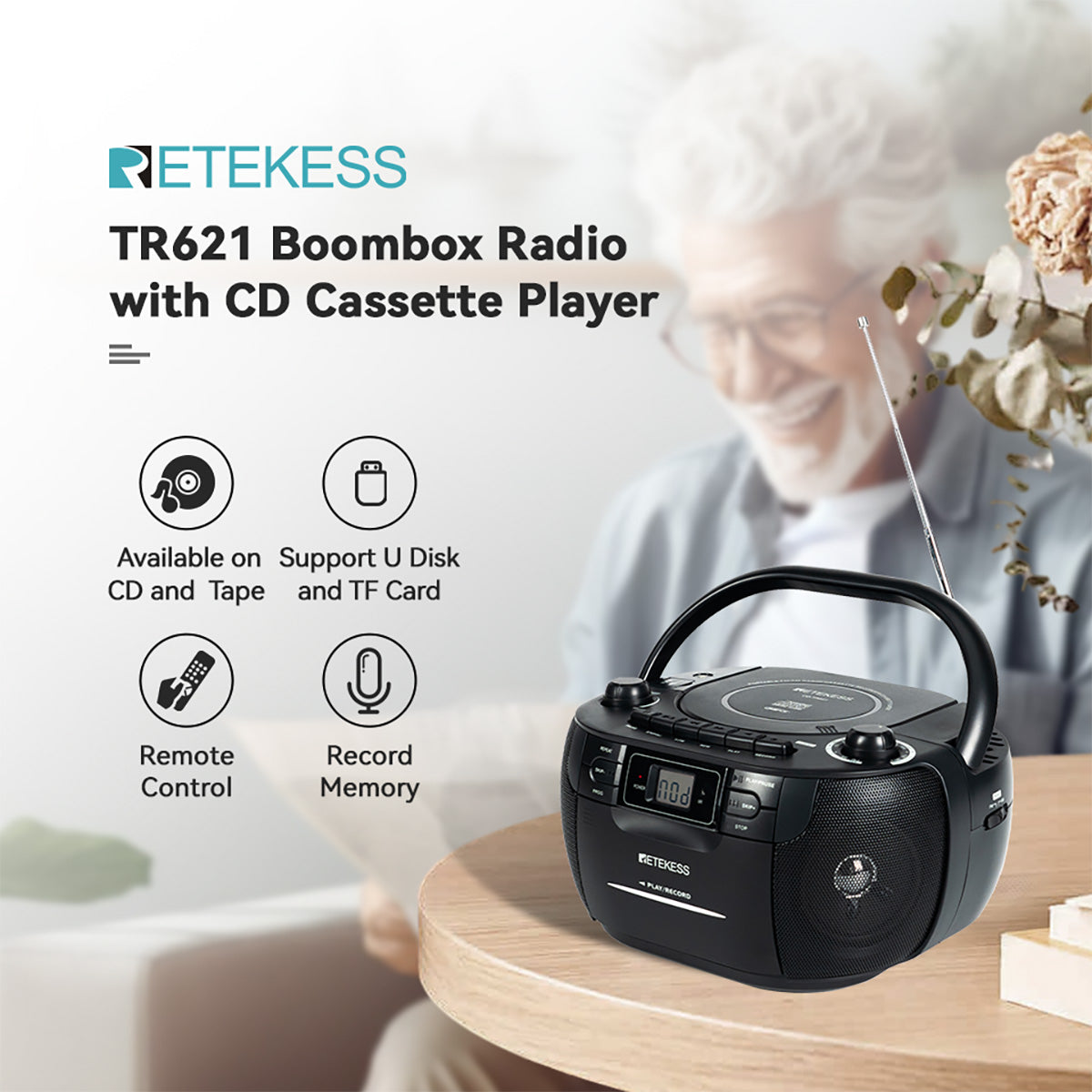 Retekess TR621 CD Player,Network-Battery Radio Portable AM FM Packaging status original