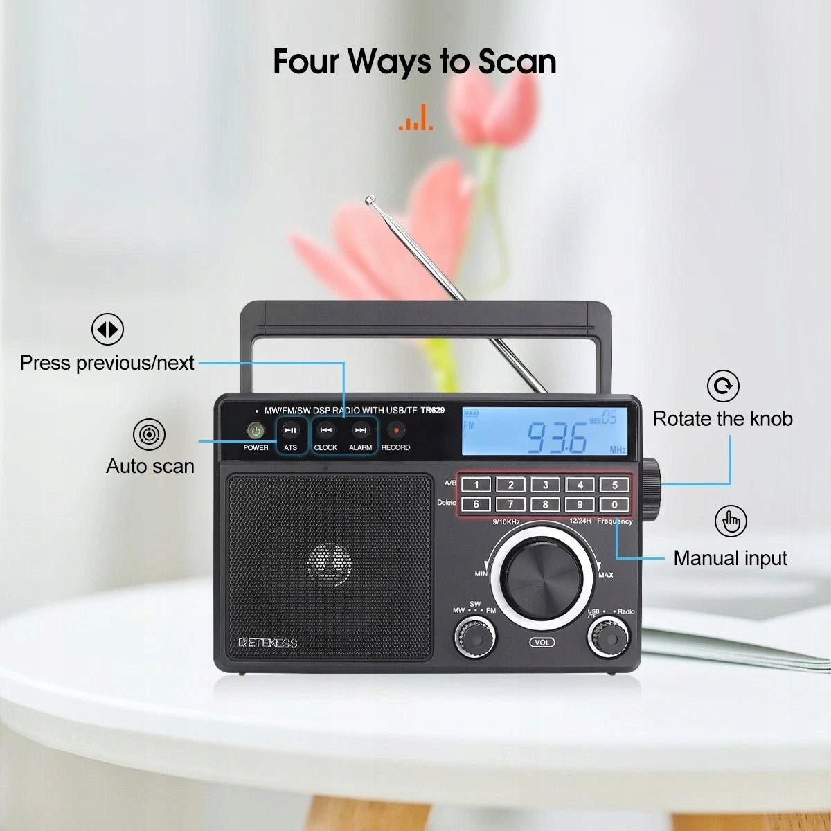 Retekess TR629 Portable Radio, Network-Battery, AM FM SW, USB/TF Packaging status original