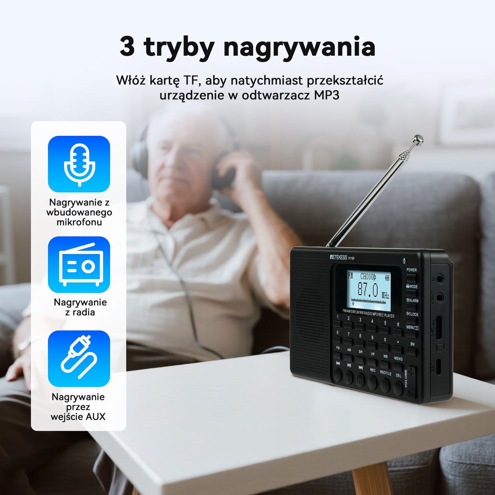 Retekess V115P Portable Radio, AM FM SW,1800 mAh, emergency flashlight Manufacturer code F9205D
