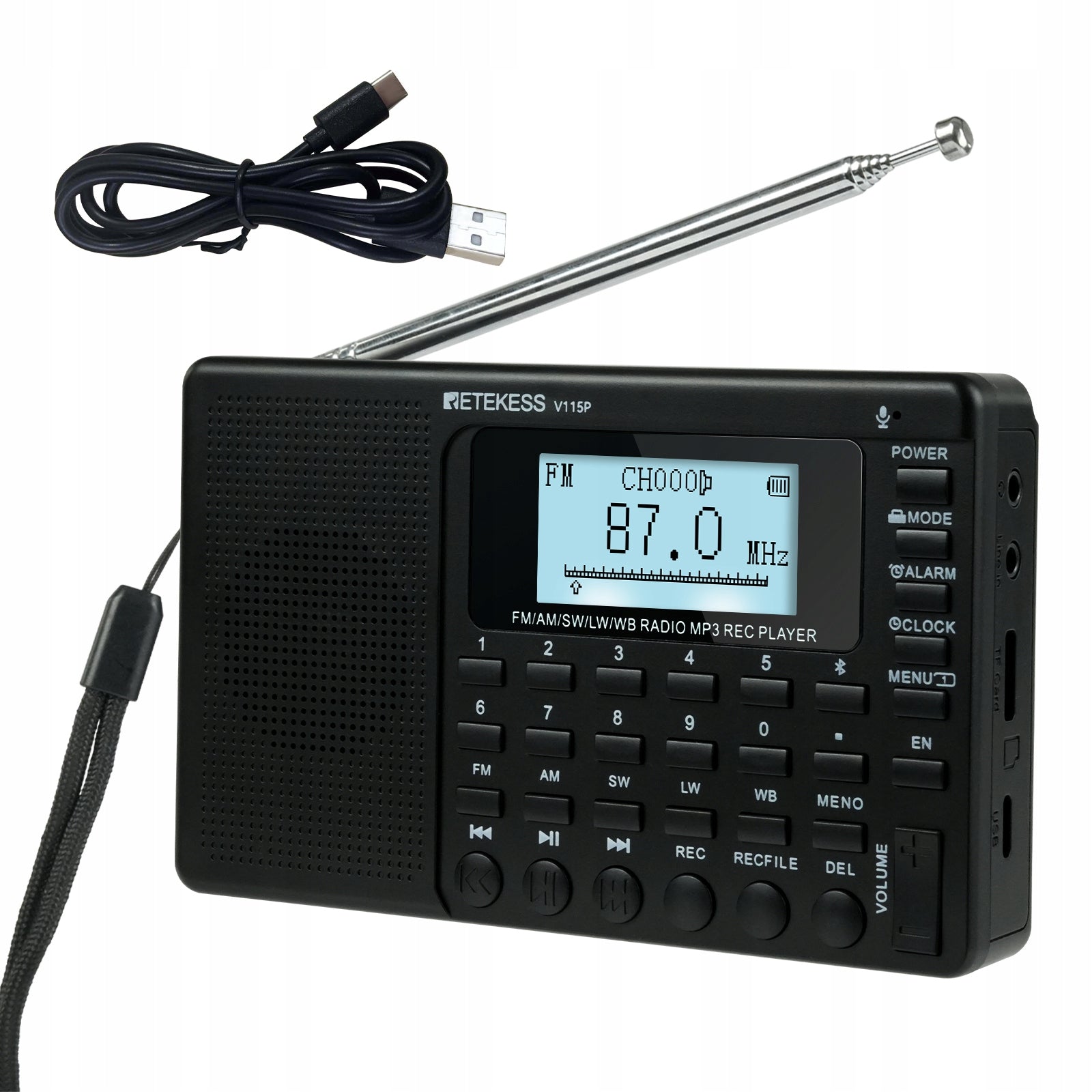 Retekess V115P Portable Radio, AM FM SW,1800 mAh, emergency flashlight