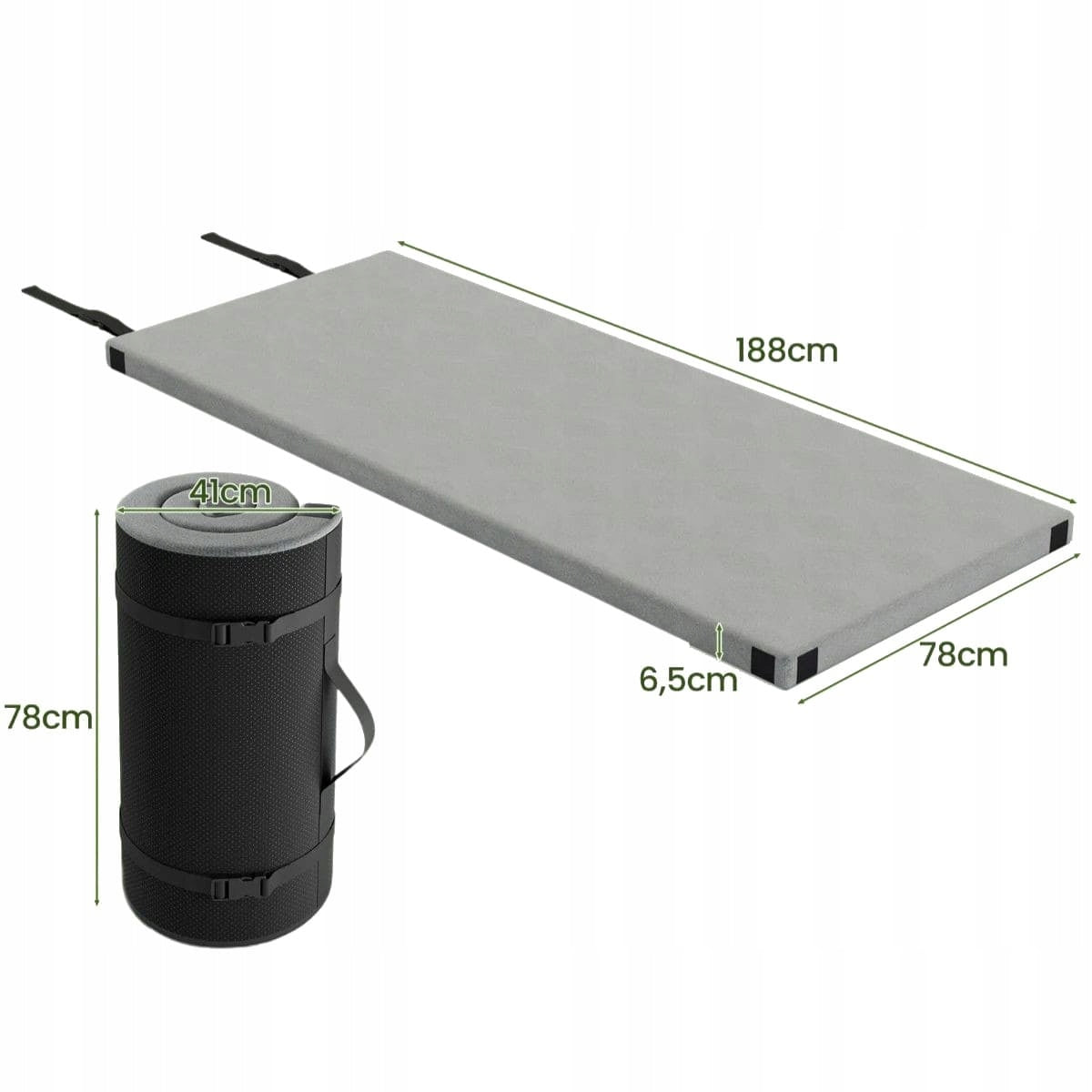 Retractable camping mattress with memory foam Waterproof mattress 78 x 188 cm Manufacturer code NP11815GR