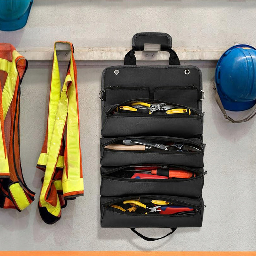 Retractable tool bag, tool bag with 4 large compartments Manufacturer code 7uj8