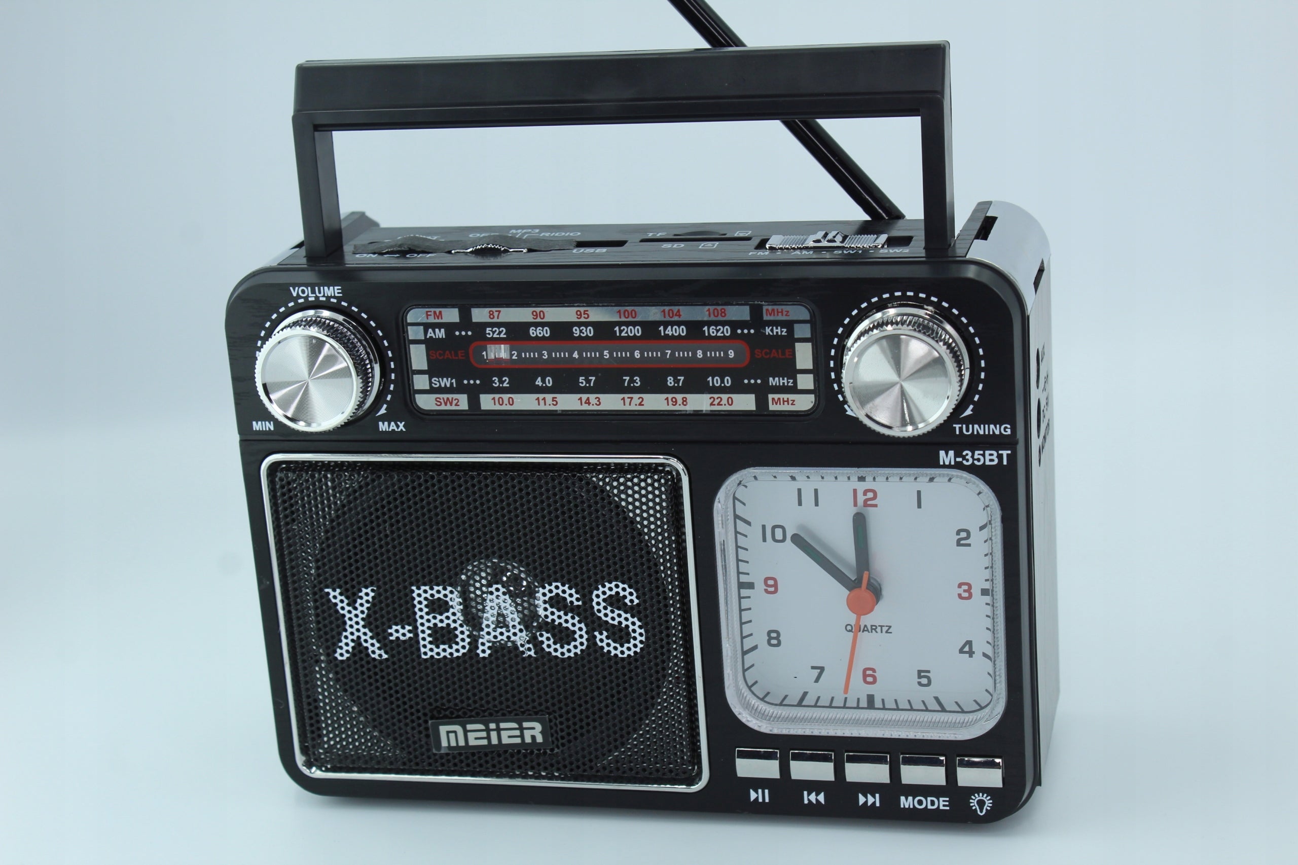 Retro Bluetooth FM AM SW MP3 USB Radio with Clock and LED Flashlight Meier M-35BT