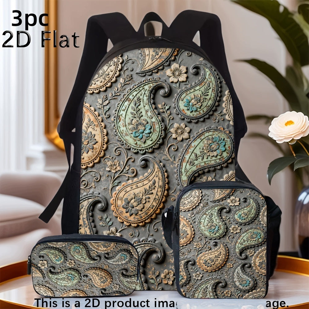 Retro Classic Paisley Pattern Printed Backpack Set with Small Bag