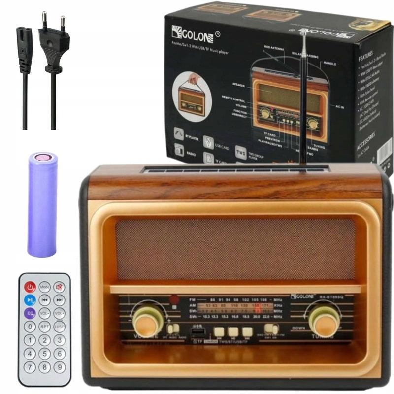 Retro FM Radio Portable with Bluetooth USB Solar Remote Control 1200mAh