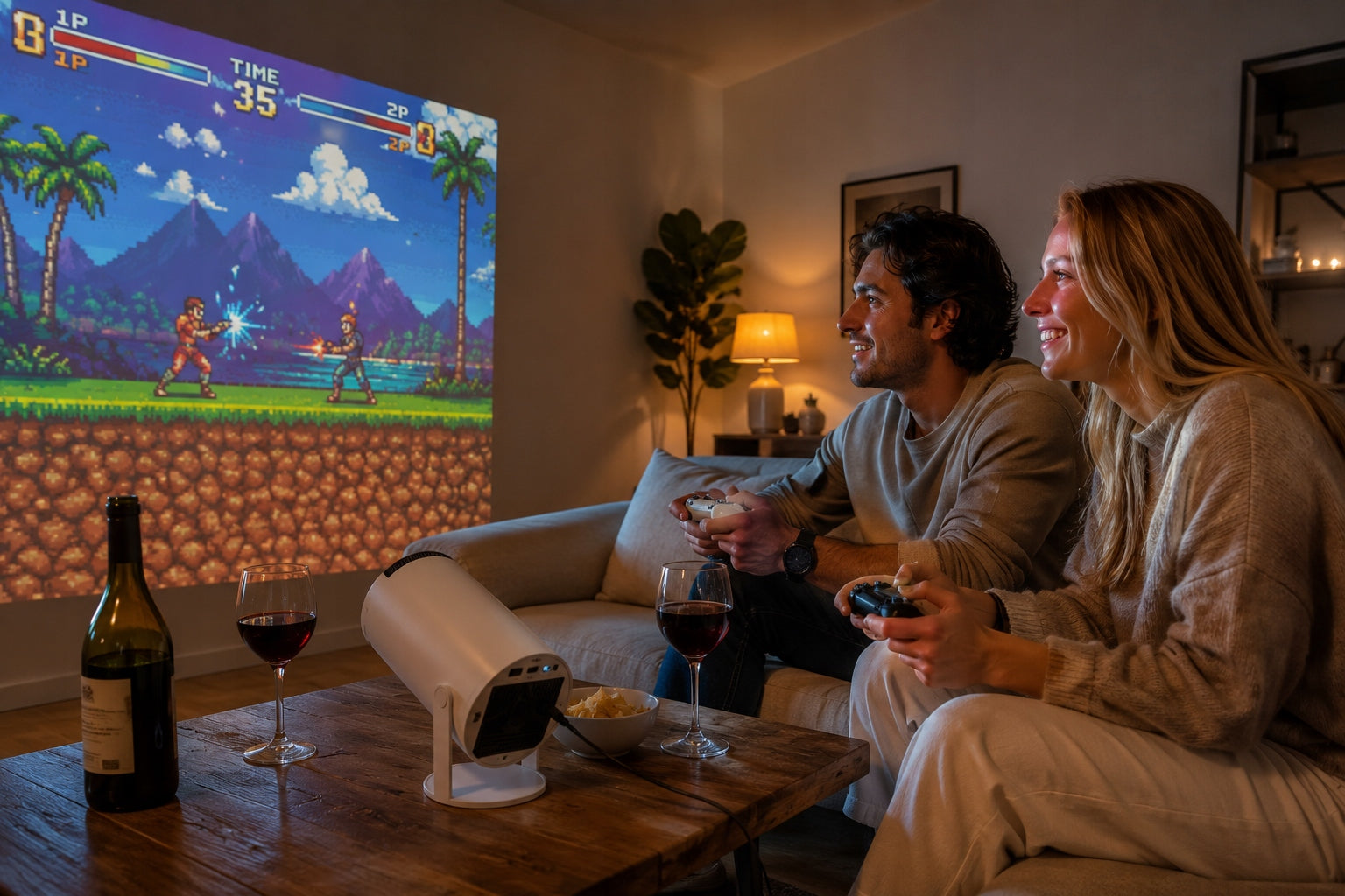 Retro Game Projector + 20000 Games 2 Pad Android 11 TV Netflix Console Model HY300 biały