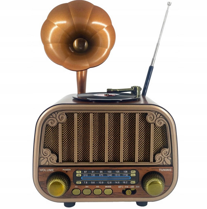 Retro Kitchen Radio 3 Bands FM/AM/SW USB/TF Bluetooth Aku18650 1200mAh
