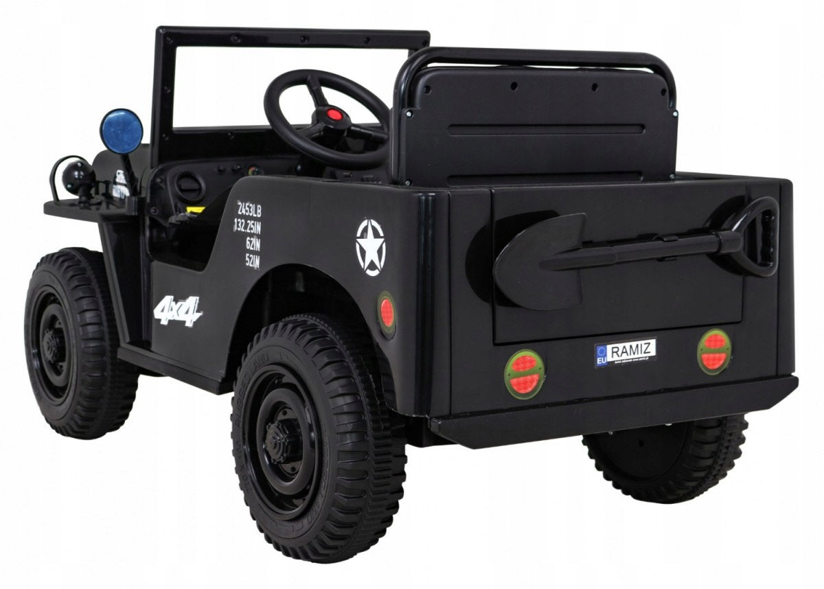 Retro Military Car for Kids Black + 4x4 Drive + Remote Control + 2 Trunks + Manufacturer code 5903864951516