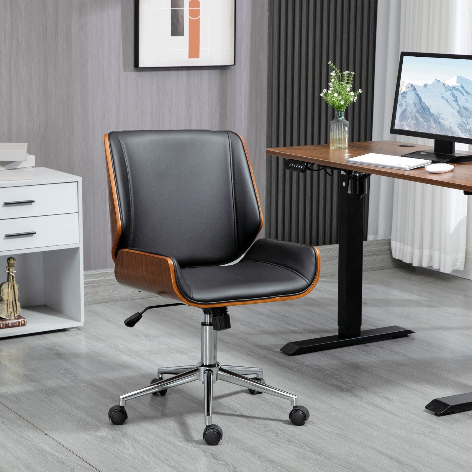 Retro office chair black wood adjustable Furniture depth 60 cm