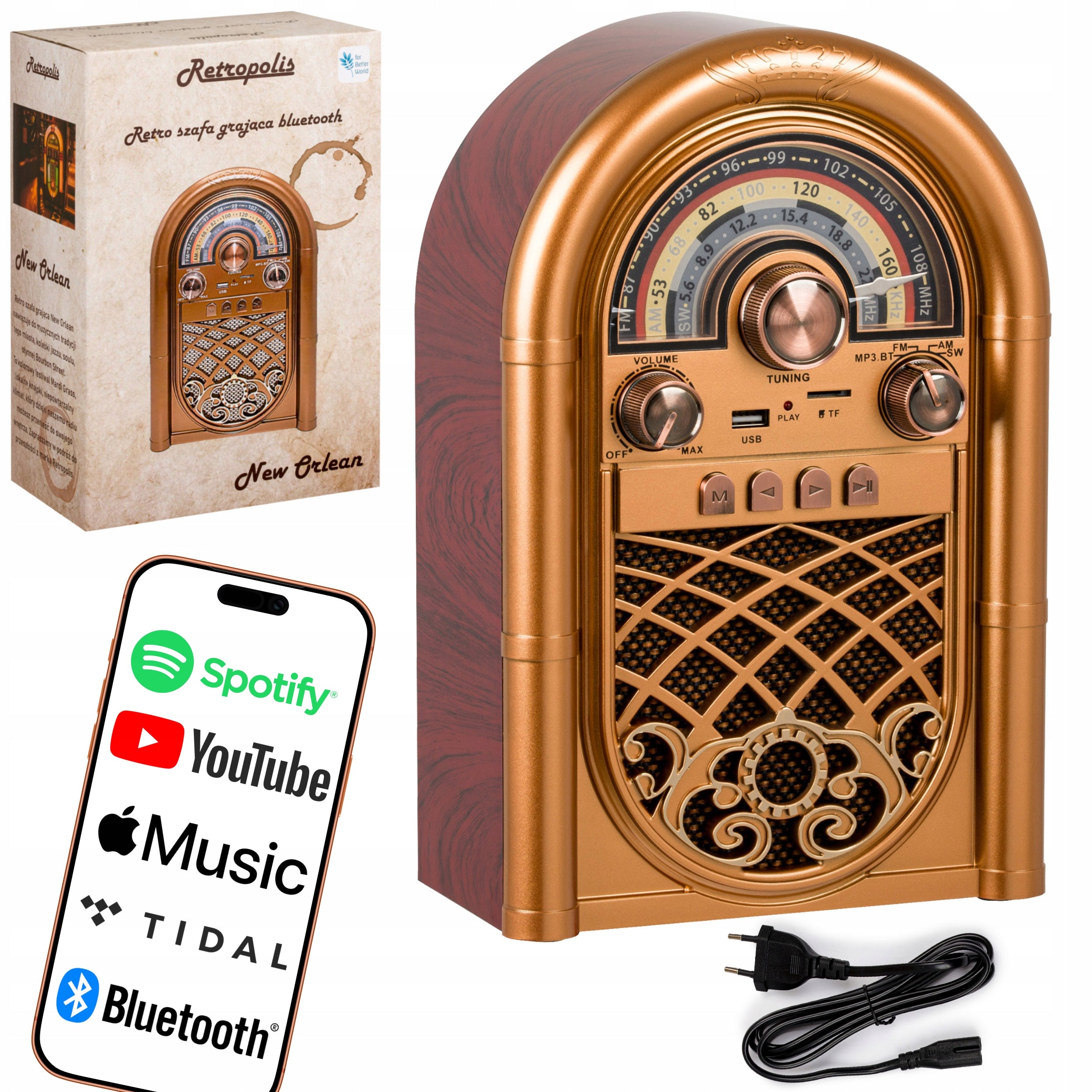 Retropolis New Orleans retro radio 1200mAh USB microSD Bluetooth Powerbank
