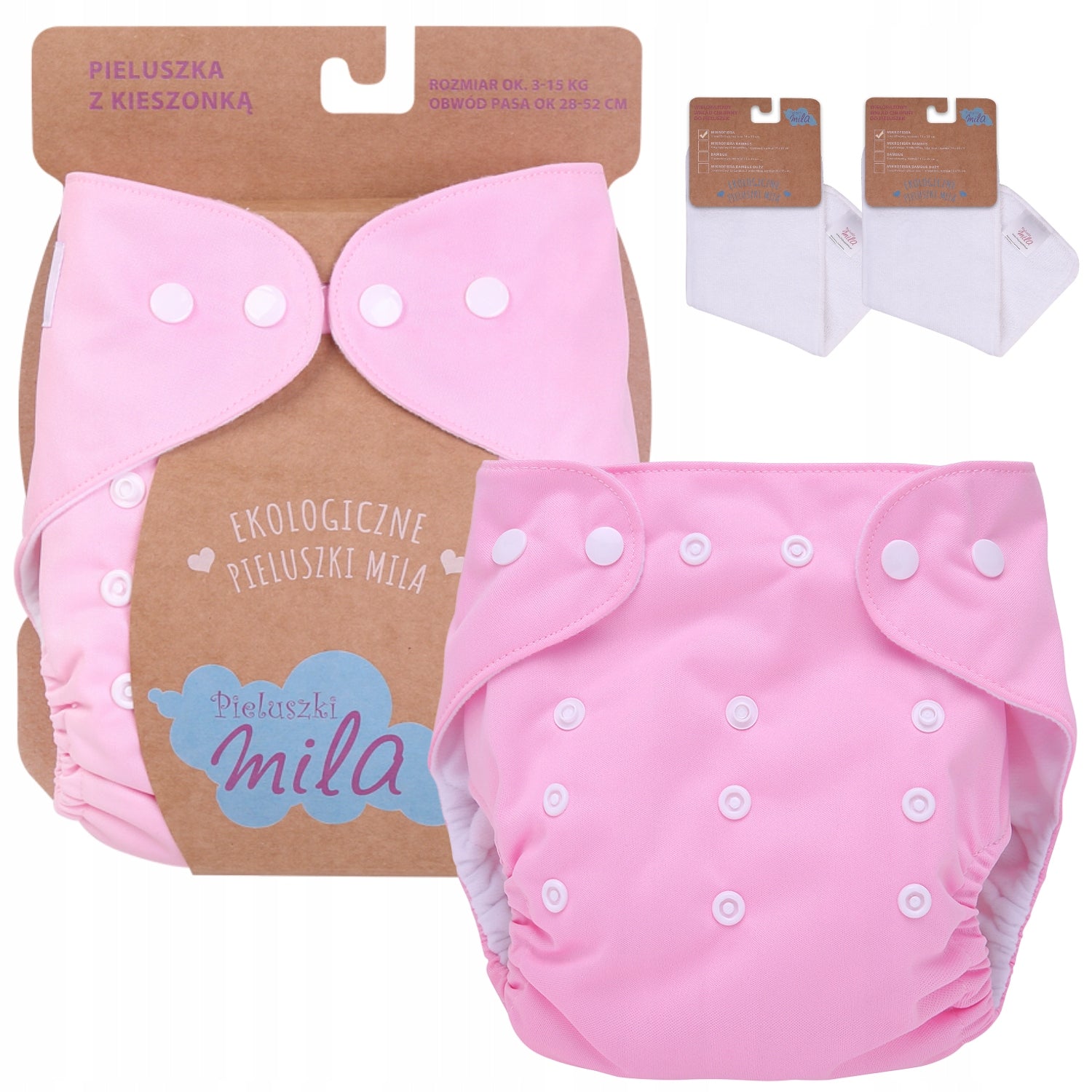 Reusable Diaper with POCKET PINK 3-15kg + 2 CARTRIDGES FREEBIE